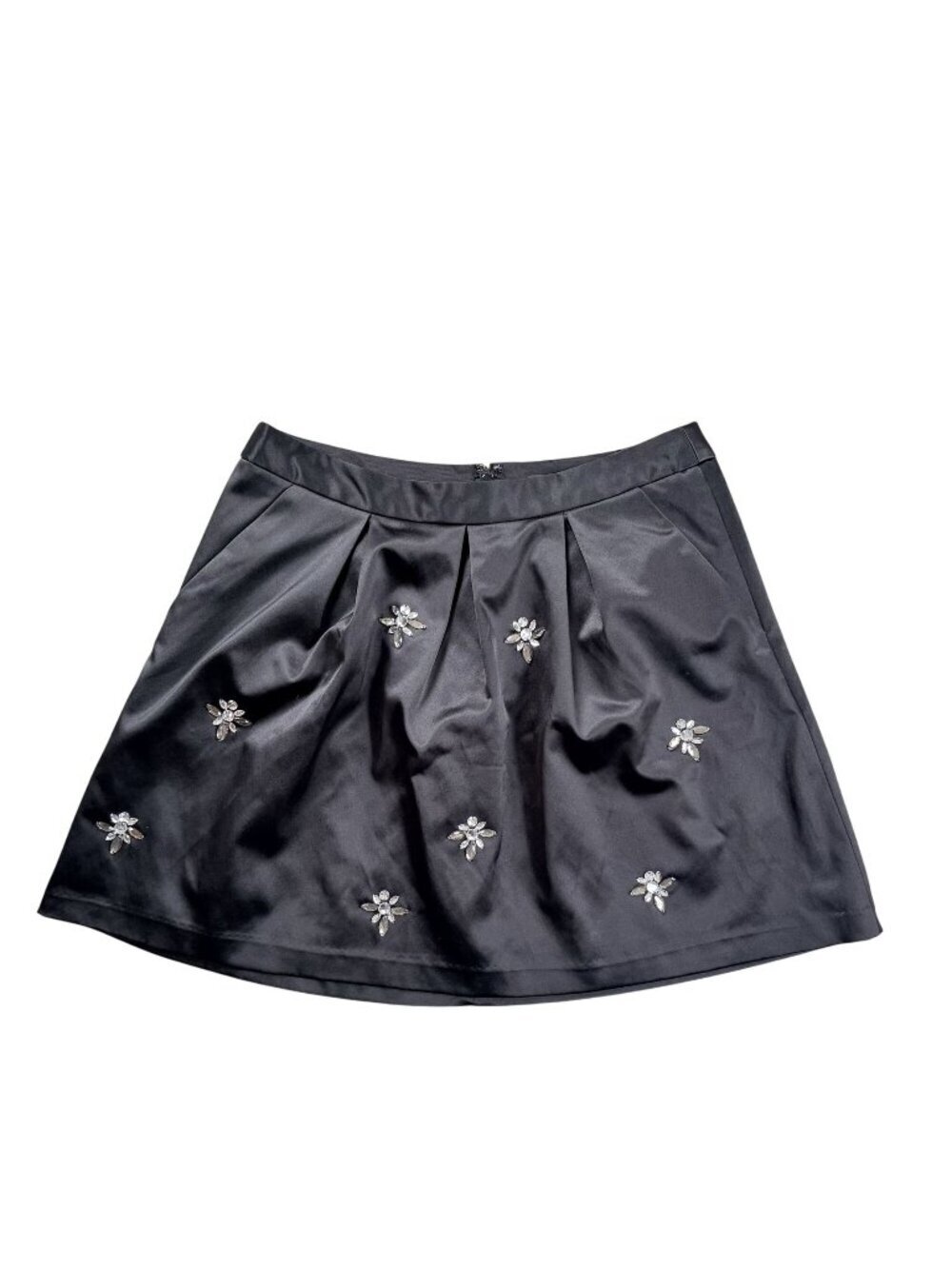 The Limited Black Embellished Satin A-Line Skirt With Back Zipper Closure Size S